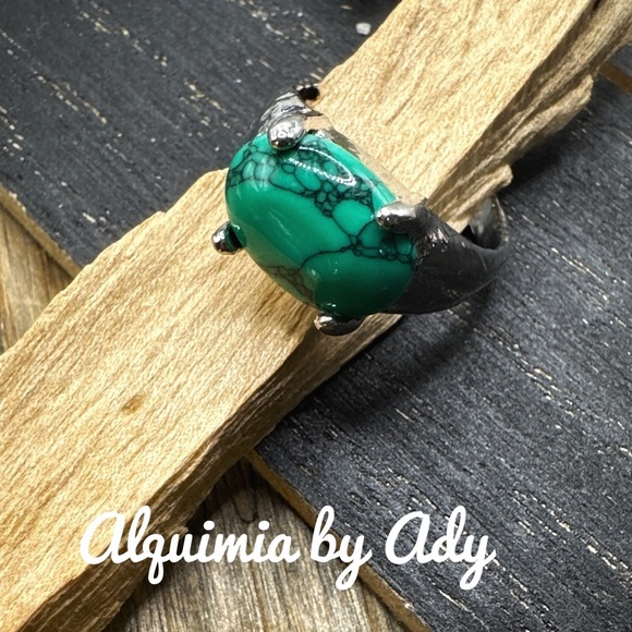 Green turquoise western silver gem ring - Picture 1 of 6
